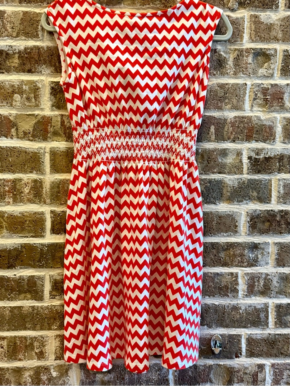 kate spade Red and Cream Chevron Smocked Waist Dress XS
